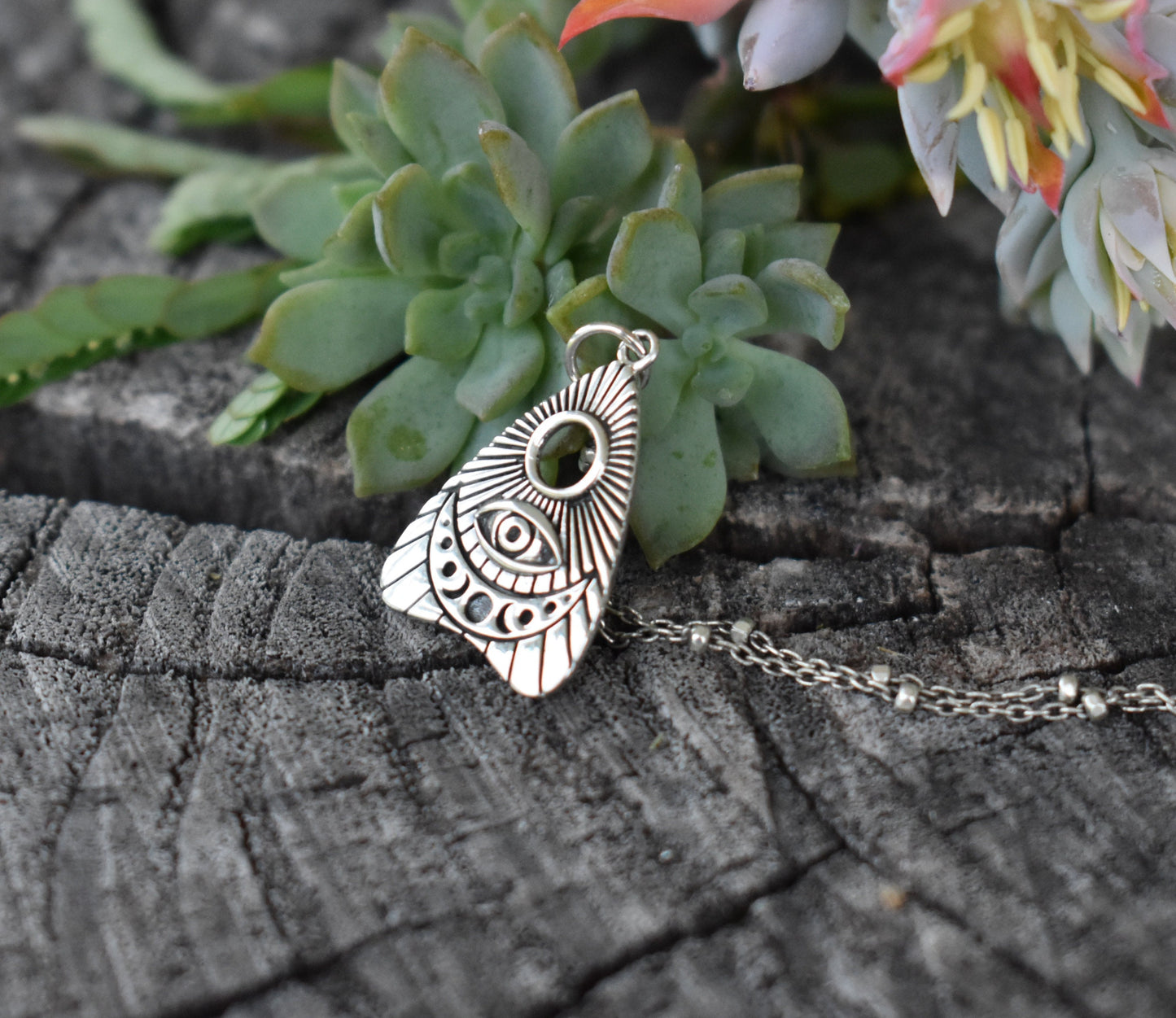 Planchette Necklace- Ouija Necklace, Spirit Board, Evil Eye Necklace-Silver Necklace