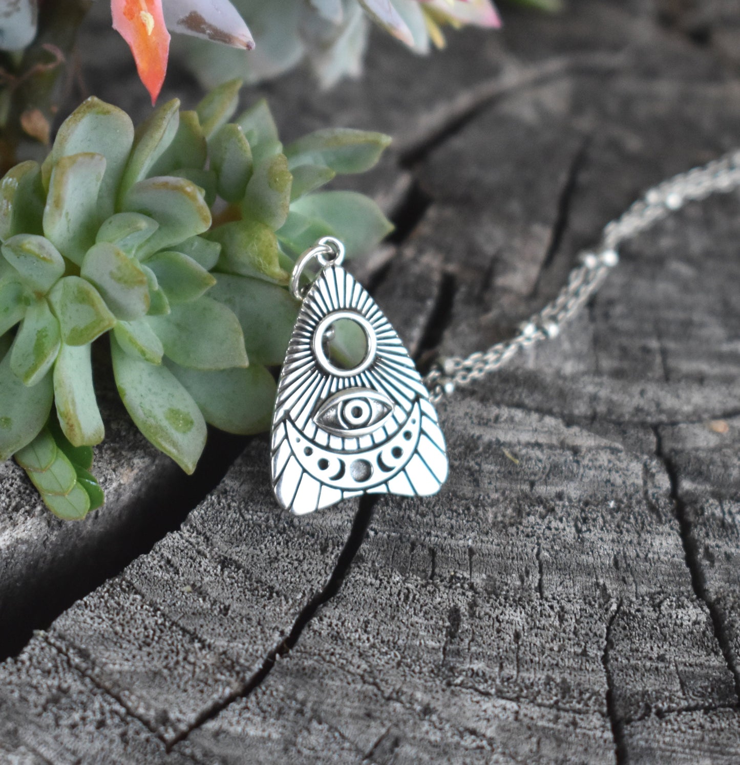 Planchette Necklace- Ouija Necklace, Spirit Board, Evil Eye Necklace-Silver Necklace