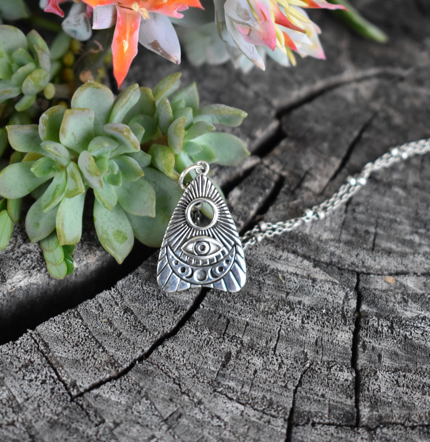 Planchette Necklace- Ouija Necklace, Spirit Board, Evil Eye Necklace-Silver Necklace
