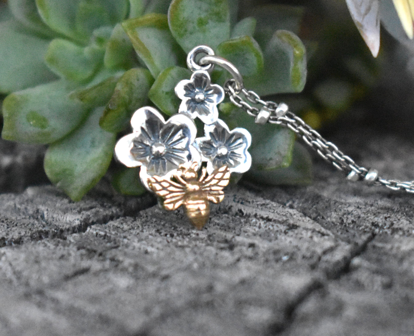 Cherry Blossom Necklace- Honeybee Necklace, Bee Jewelry, Gold Bee Necklace