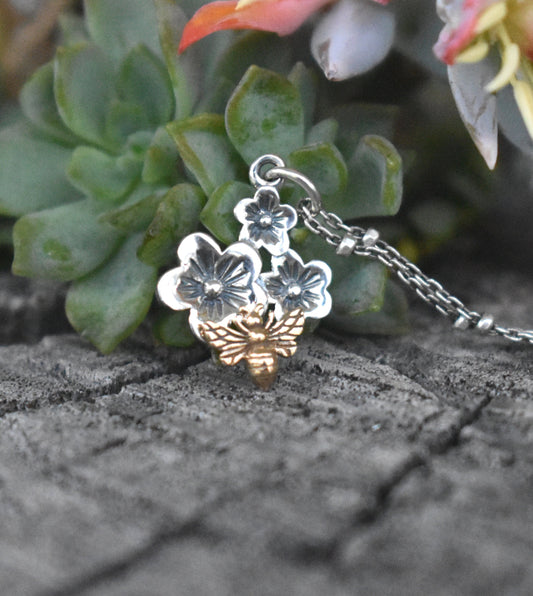 Cherry Blossom Necklace- Honeybee Necklace, Bee Jewelry, Gold Bee Necklace