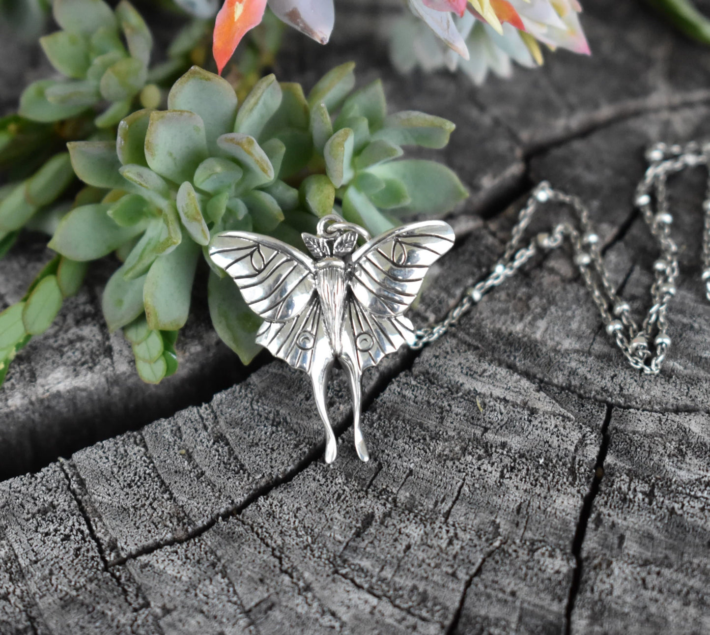 Luna Moth Necklace-Moth Jewelry, Butterfly Necklace- Silver Moth Necklace