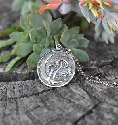 Mushroom Necklace- Moon necklace, Butterfly necklace- Silver Necklace