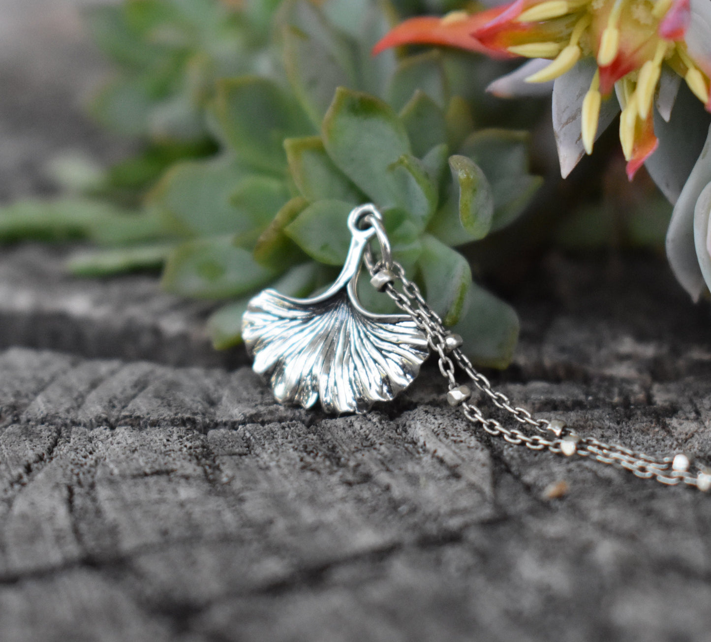 Ginkgo Necklace- Gingko Leaf, Gingko Biloba, Forest Necklace-Silver Necklace