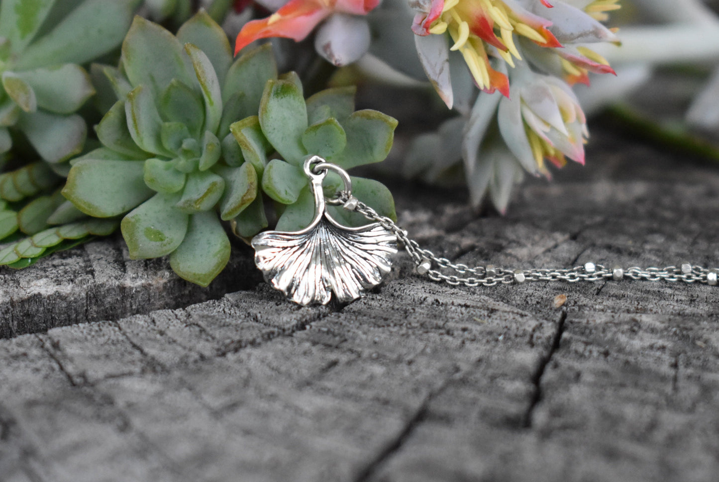Ginkgo Necklace- Gingko Leaf, Gingko Biloba, Forest Necklace-Silver Necklace
