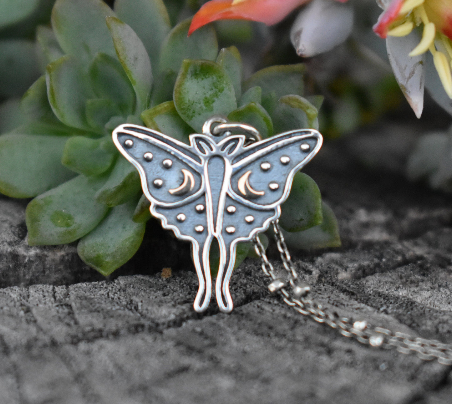 Luna Moth Necklace- Moth Jewelry, Moon And Star, Butterfly Necklace- Silver Necklace
