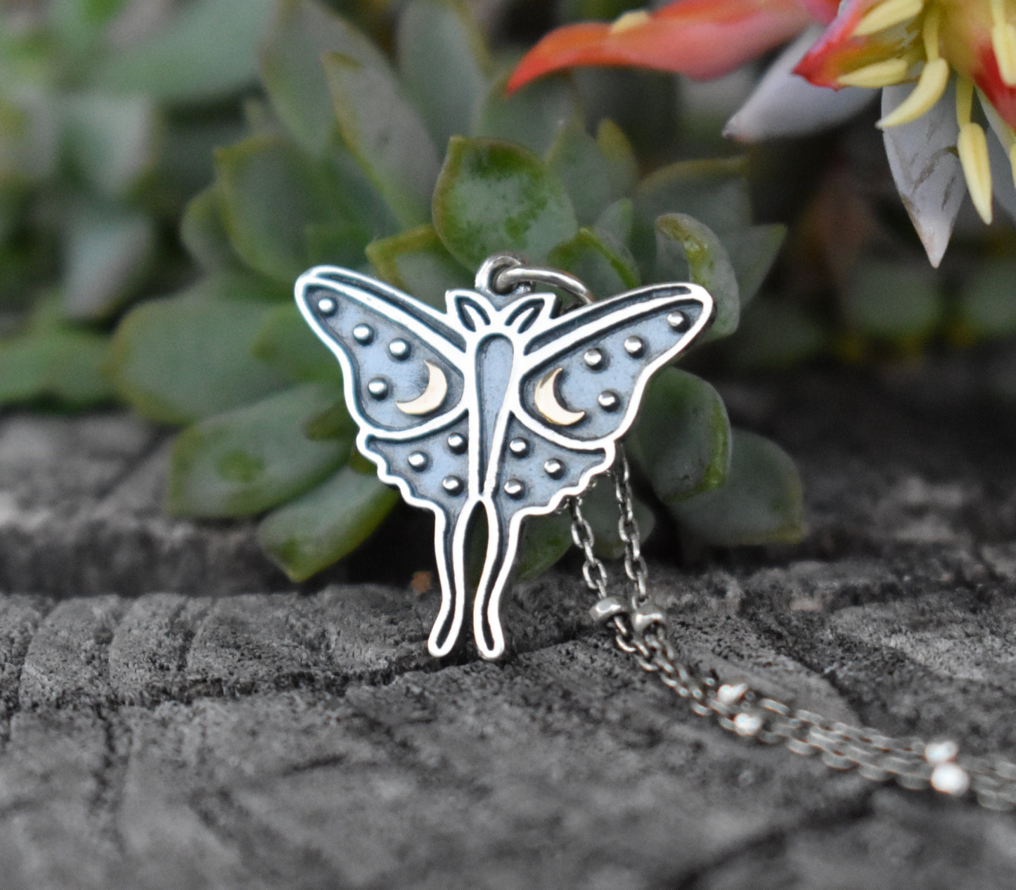 Luna Moth Necklace- Moth Jewelry, Moon And Star, Butterfly Necklace- Silver Necklace
