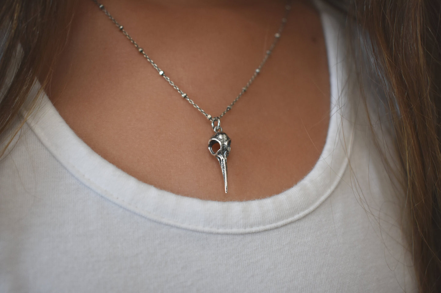 Bird Skull Necklace- Silver Necklace, Hummingbird Skull, Skull Jewelry