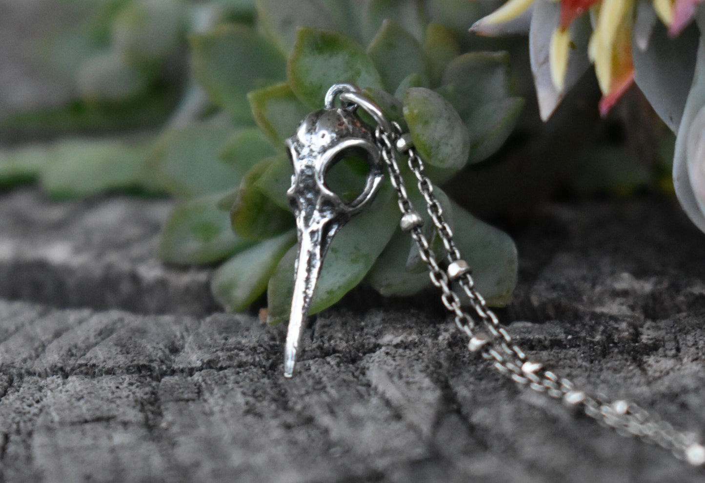 Bird Skull Necklace- Silver Necklace, Hummingbird Skull, Skull Jewelry