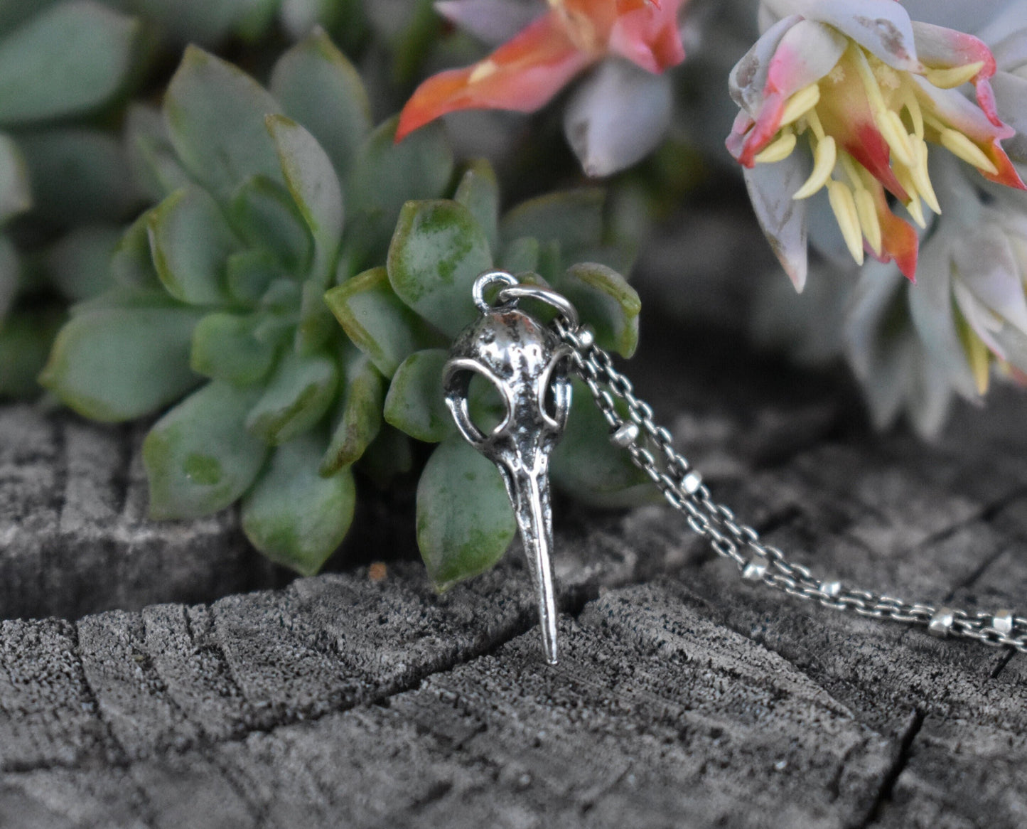 Bird Skull Necklace- Silver Necklace, Hummingbird Skull, Skull Jewelry