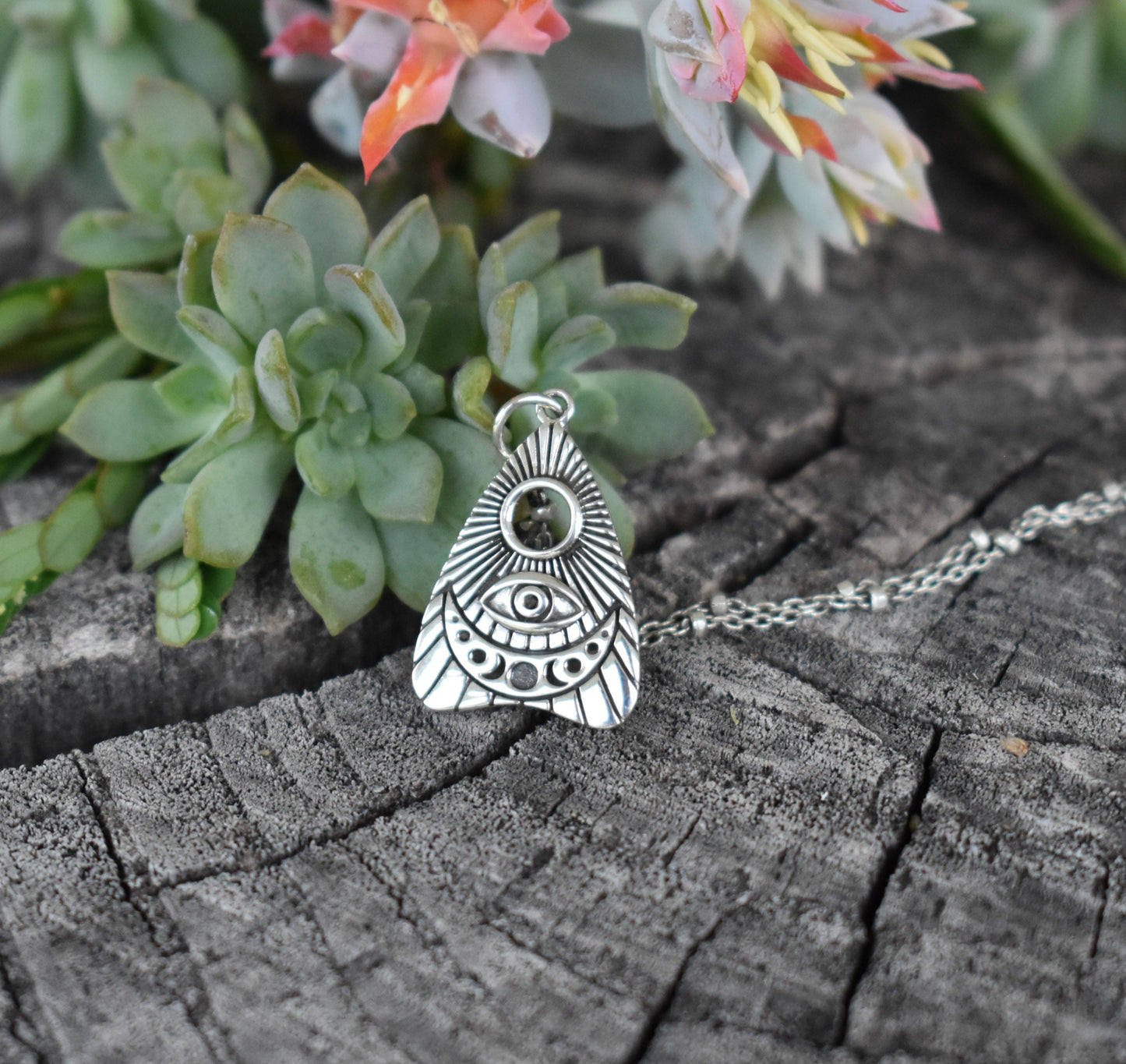 Planchette Necklace- Ouija Necklace, Spirit Board, Evil Eye Necklace-Silver Necklace