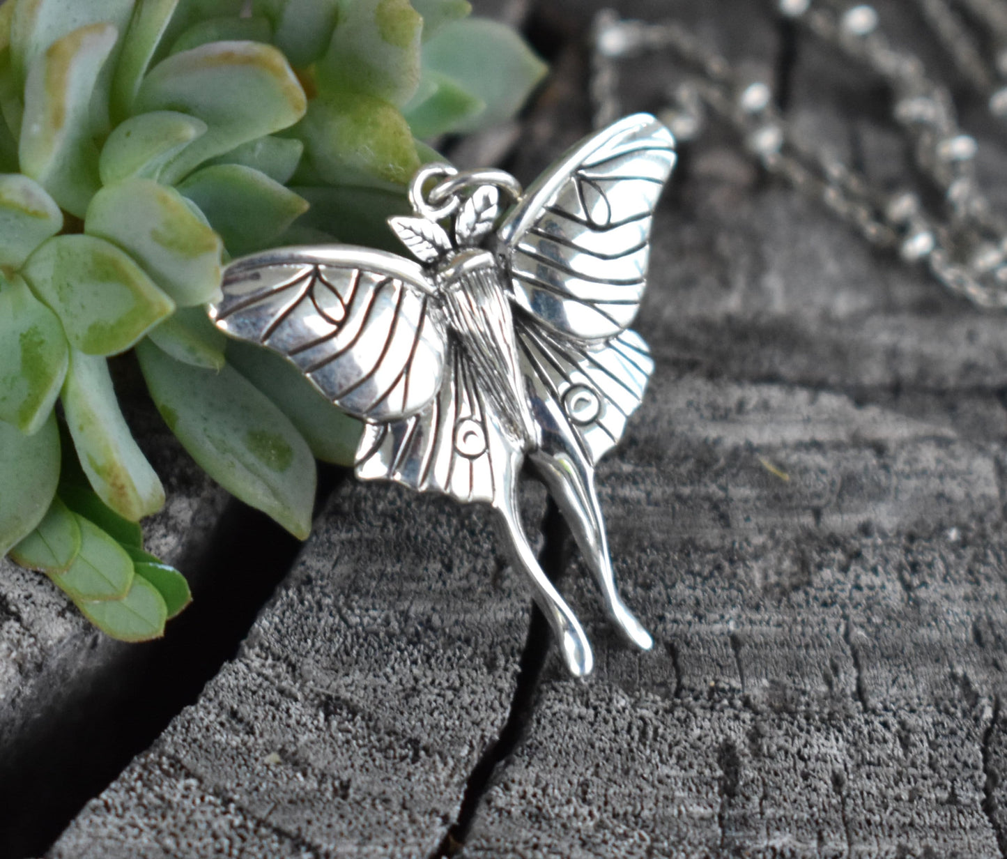 Luna Moth Necklace-Moth Jewelry, Butterfly Necklace- Silver Moth Necklace