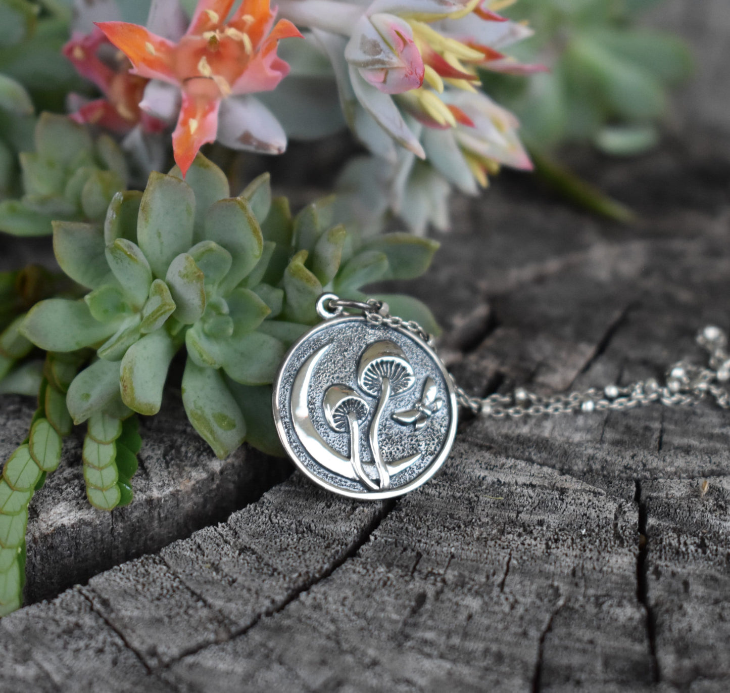 Mushroom Necklace- Moon necklace, Butterfly necklace- Silver Necklace