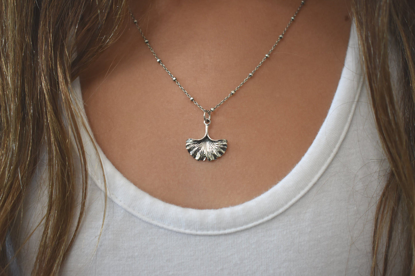 Ginkgo Necklace- Gingko Leaf, Gingko Biloba, Forest Necklace-Silver Necklace