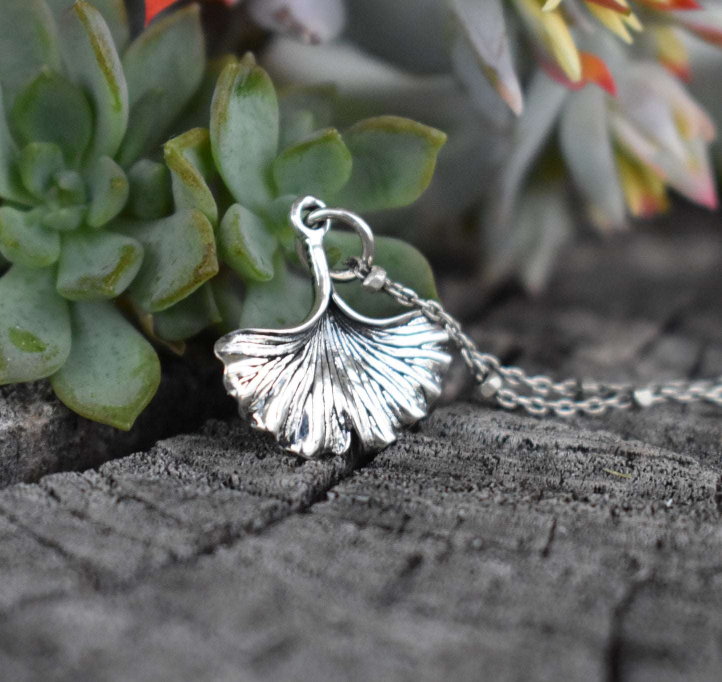 Ginkgo Necklace- Gingko Leaf, Gingko Biloba, Forest Necklace-Silver Necklace