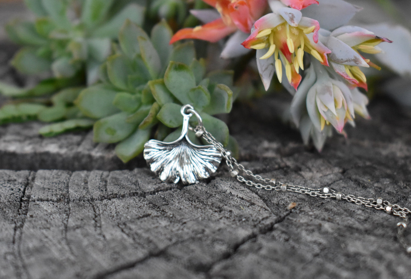 Ginkgo Necklace- Gingko Leaf, Gingko Biloba, Forest Necklace-Silver Necklace