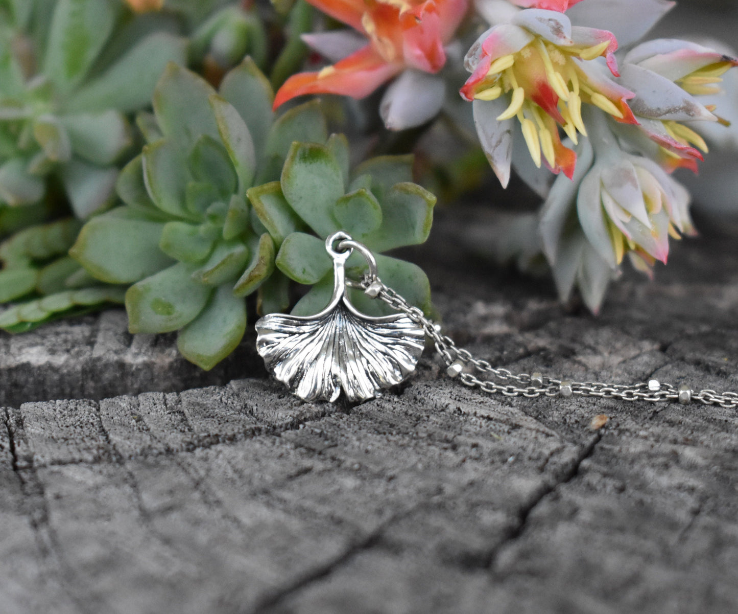 Ginkgo Necklace- Gingko Leaf, Gingko Biloba, Forest Necklace-Silver Necklace