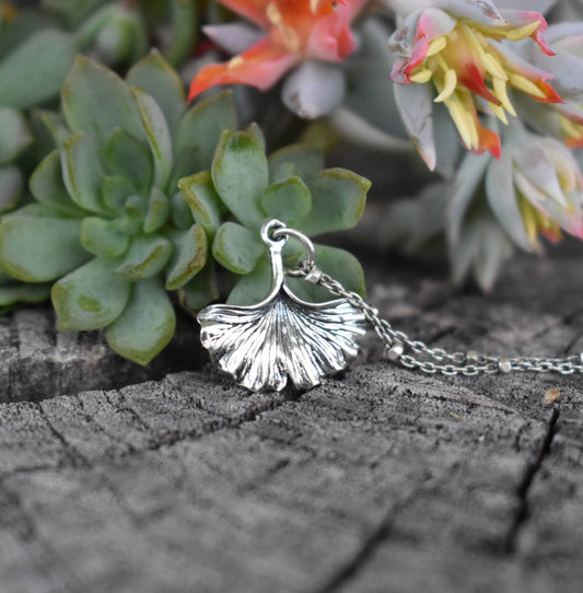 Ginkgo Necklace- Gingko Leaf, Gingko Biloba, Forest Necklace-Silver Necklace