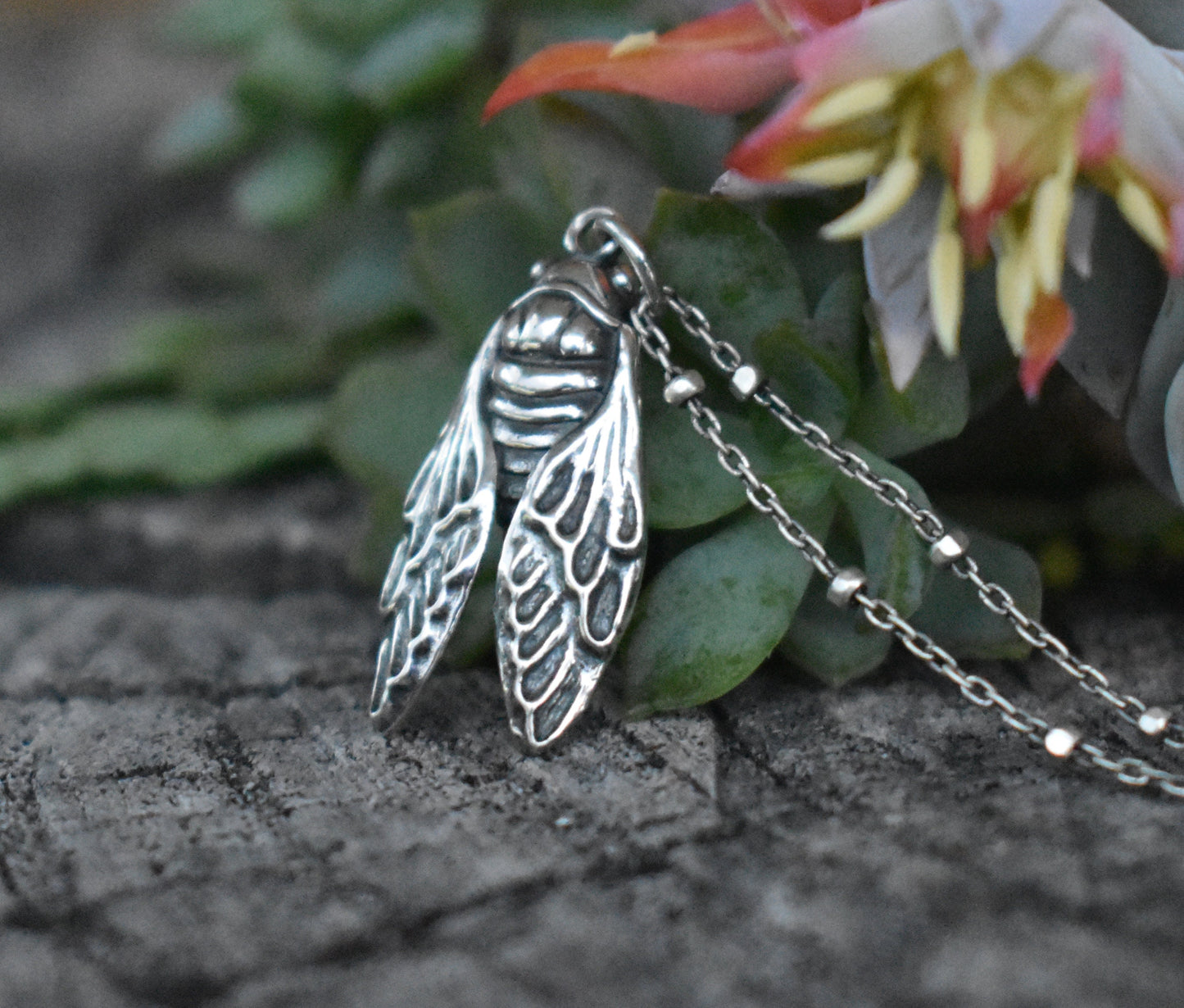 Cicada Necklace- Brood Cicada, Cicada Wing, Bug necklace,- Silver Necklace