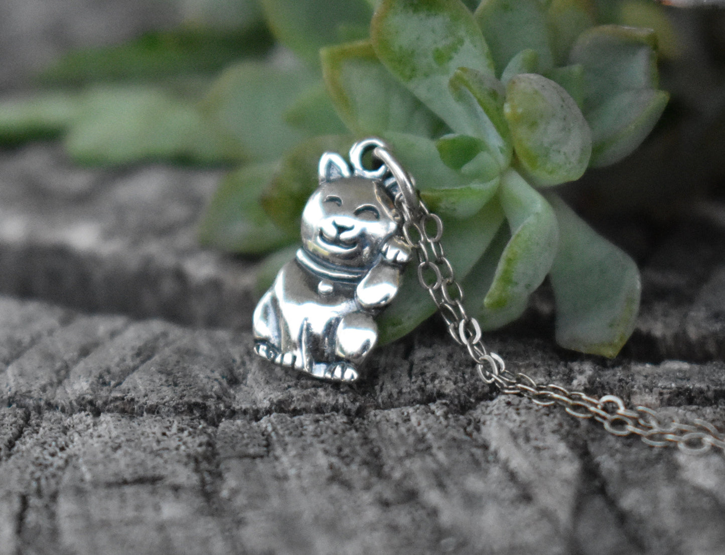 Lucky Cat Necklace- Maneki Neko Cat, Cat Necklace, Good Luck Cat, Silver Necklace