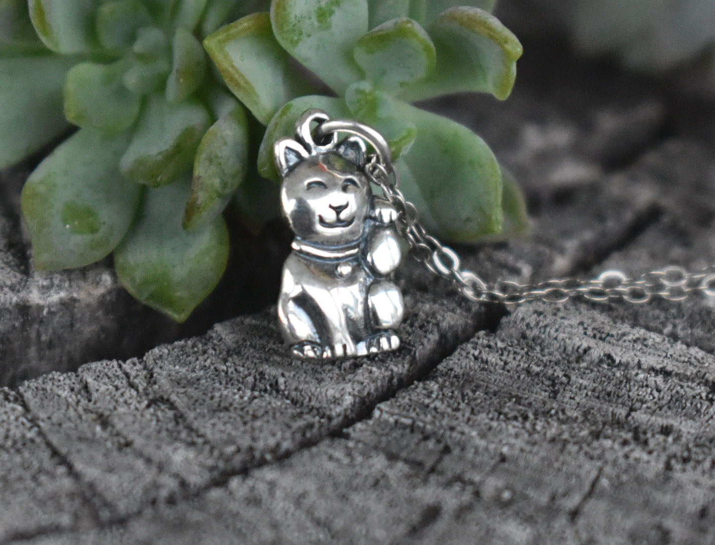Lucky Cat Necklace- Maneki Neko Cat, Cat Necklace, Good Luck Cat, Silver Necklace