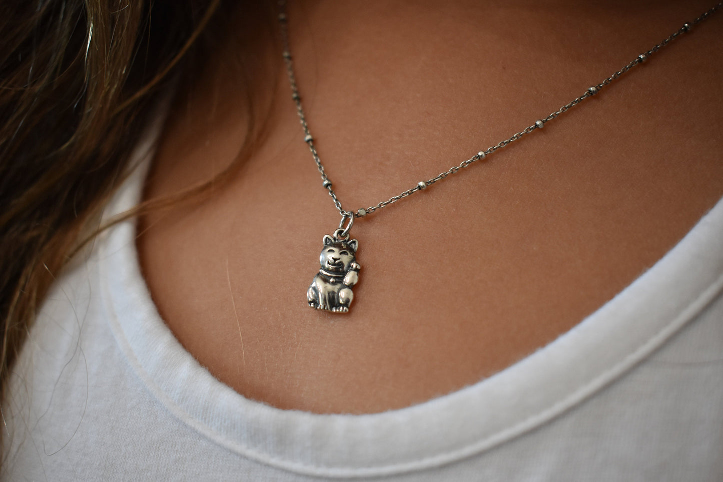 Lucky Cat Necklace- Maneki Neko Cat, Cat Necklace, Good Luck Cat, Silver Necklace