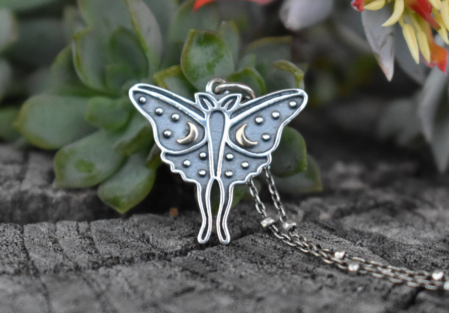 Luna Moth Necklace- Moth Jewelry, Moon And Star, Butterfly Necklace- Silver Necklace