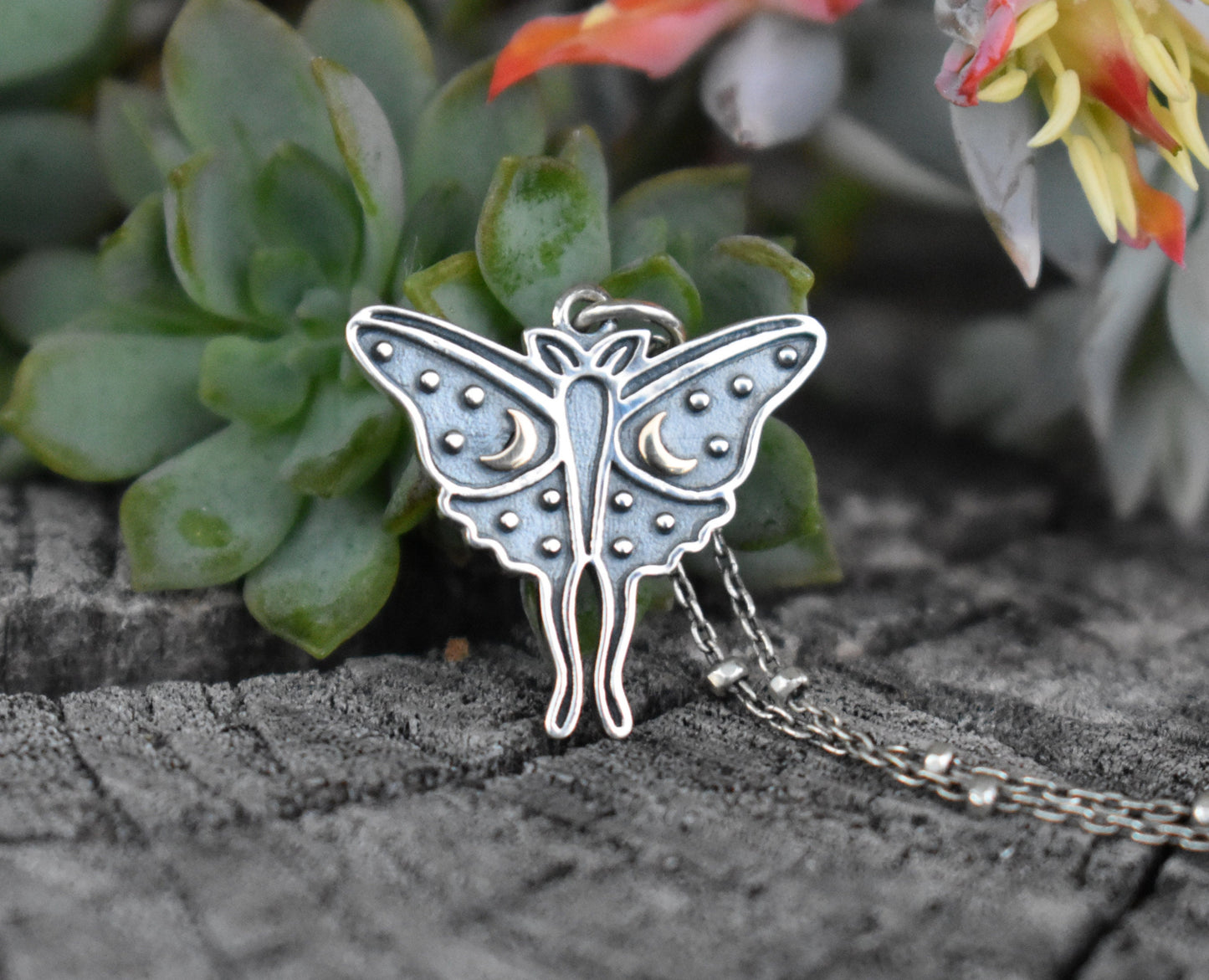 Luna Moth Necklace- Moth Jewelry, Moon And Star, Butterfly Necklace- Silver Necklace