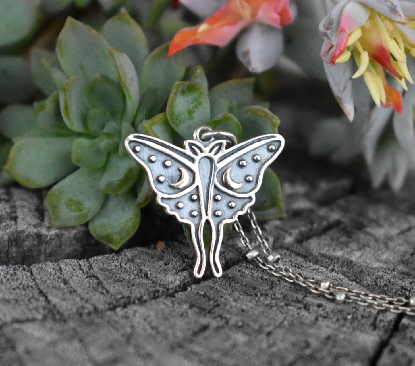 Luna Moth Necklace- Moth Jewelry, Moon And Star, Butterfly Necklace- Silver Necklace