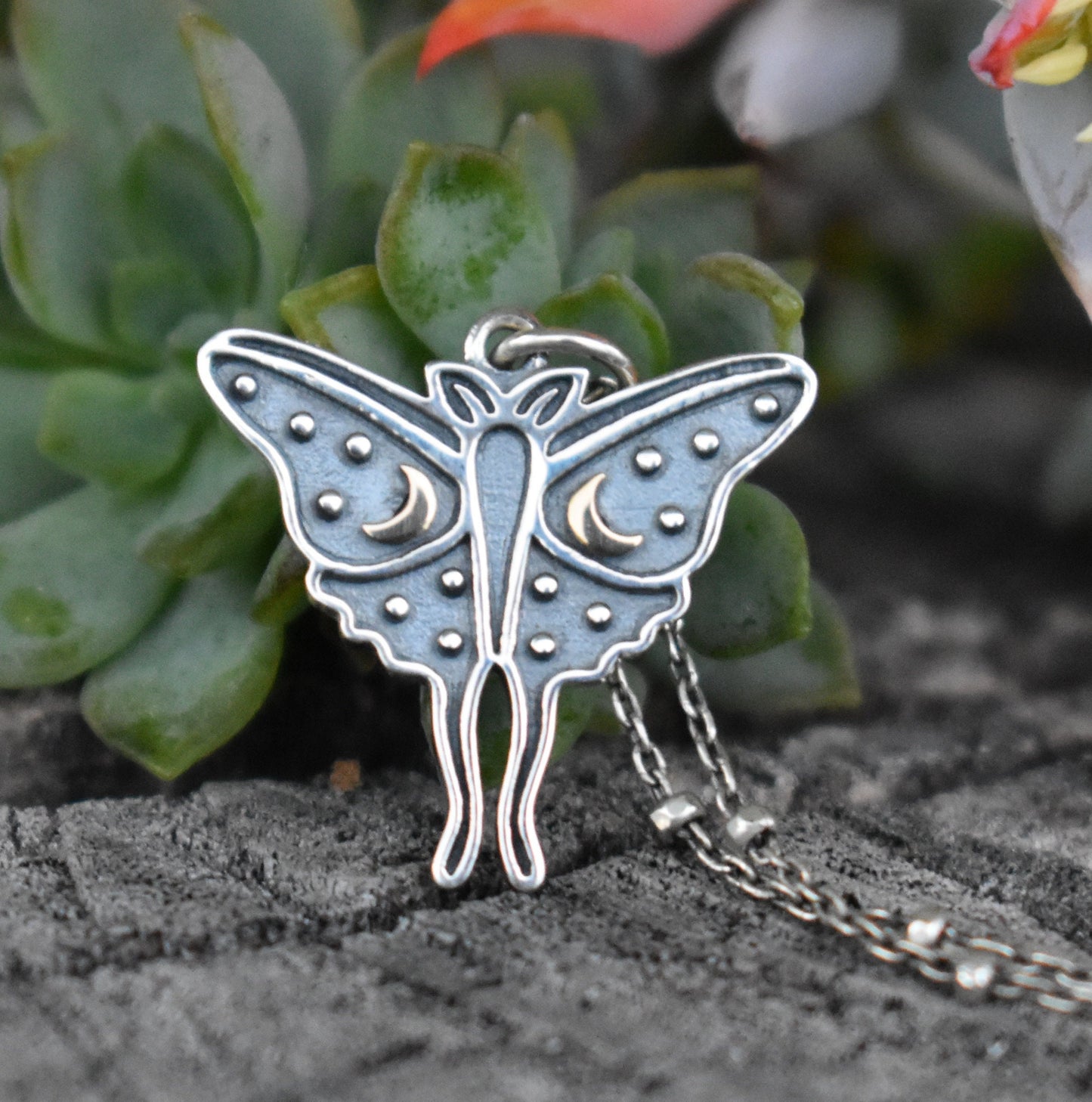 Luna Moth Necklace- Moth Jewelry, Moon And Star, Butterfly Necklace- Silver Necklace