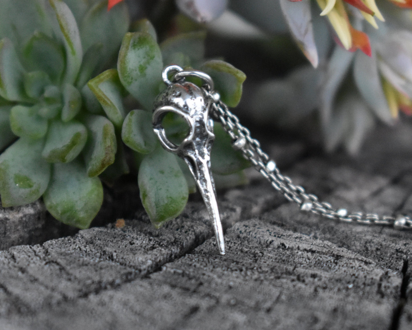 Bird Skull Necklace- Silver Necklace, Hummingbird Skull, Skull Jewelry