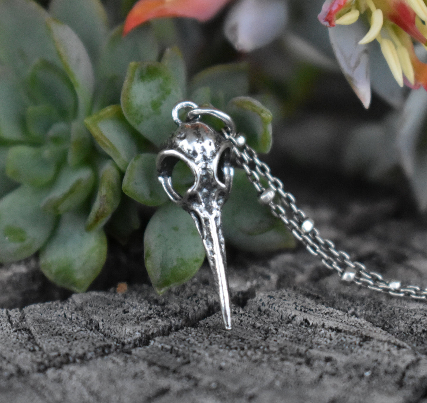 Bird Skull Necklace- Silver Necklace, Hummingbird Skull, Skull Jewelry