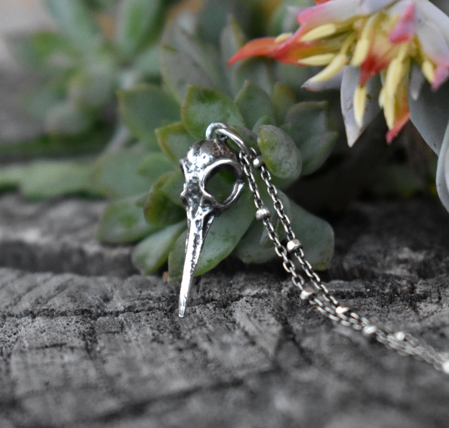 Bird Skull Necklace- Silver Necklace, Hummingbird Skull, Skull Jewelry