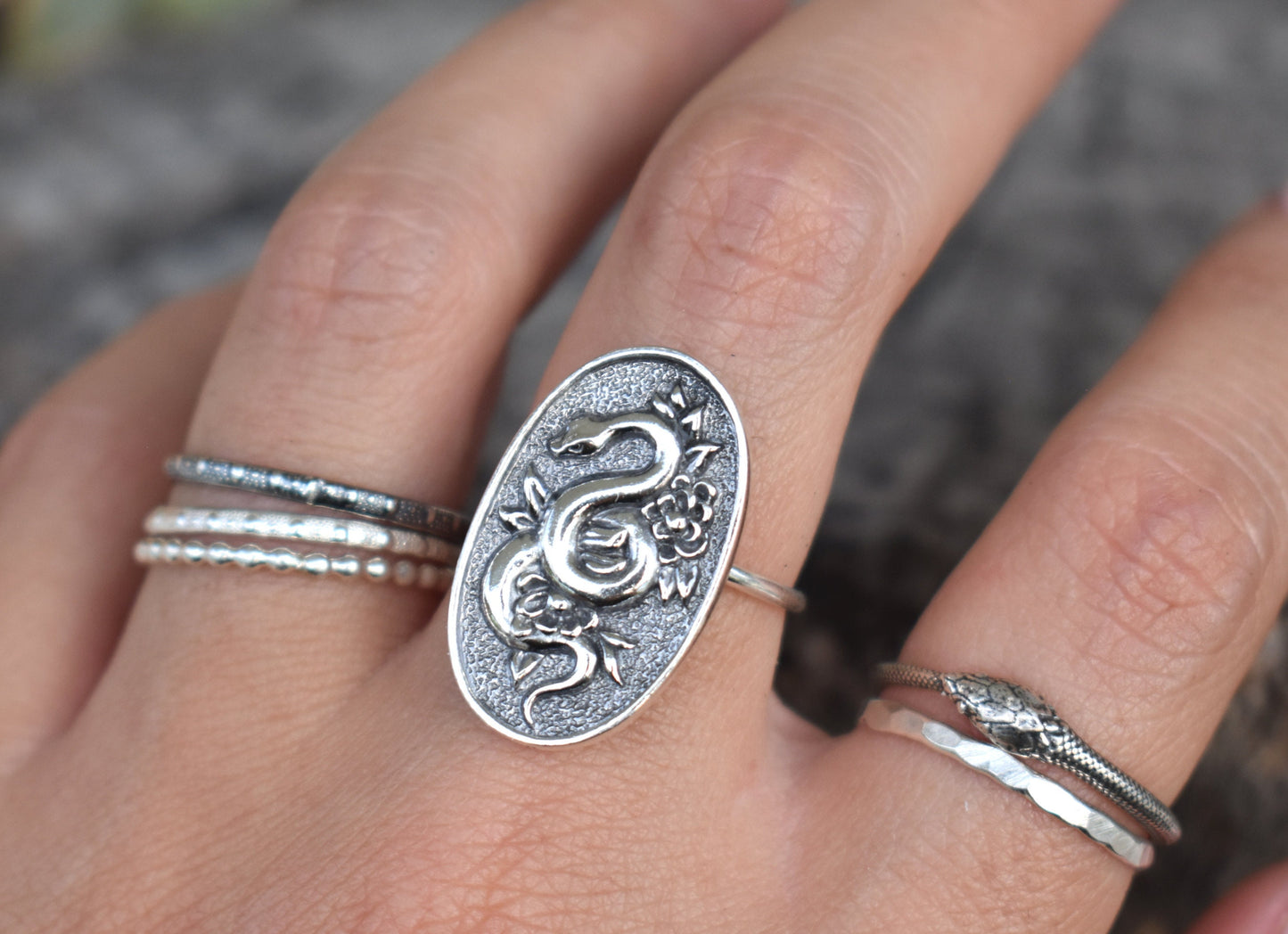 Snake Ring- Snake Floral Ring, Snake Jewelry, Snake Medicine-Silver Ring