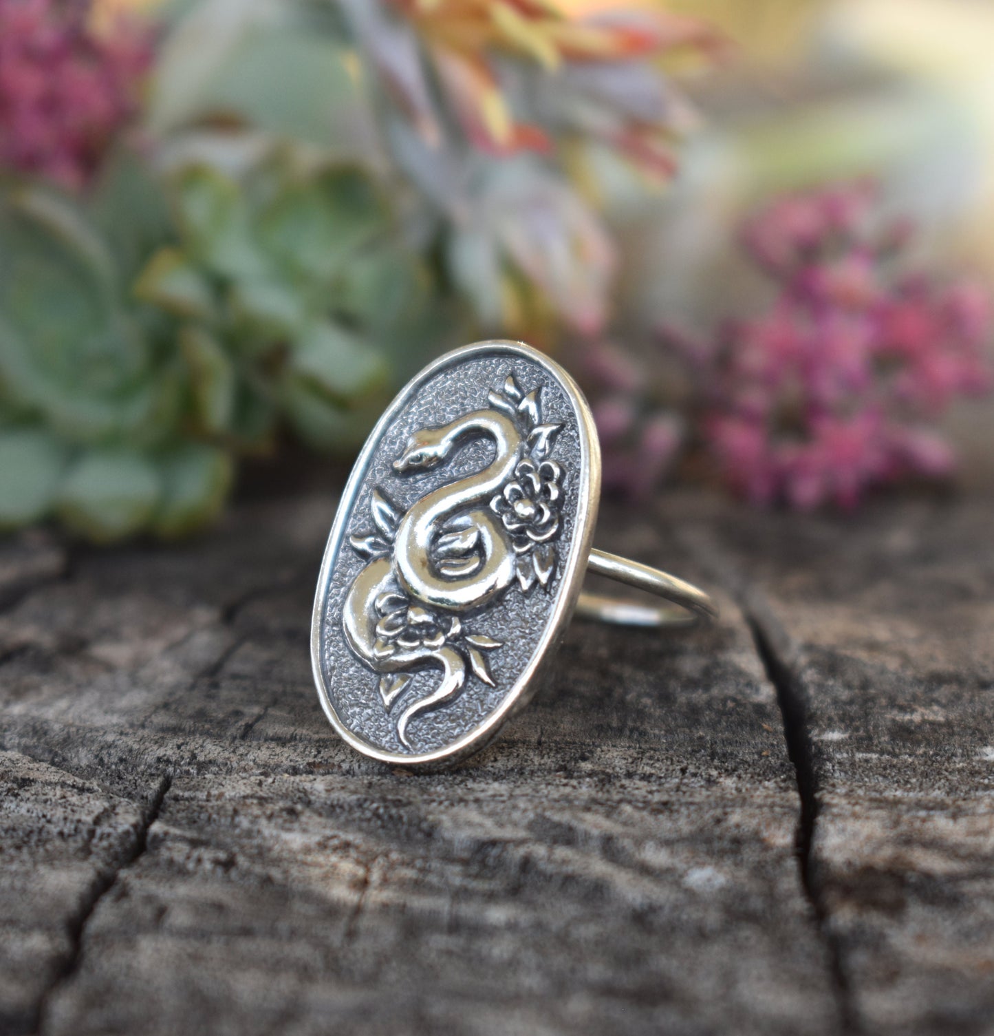 Snake Ring- Snake Floral Ring, Snake Jewelry, Snake Medicine-Silver Ring
