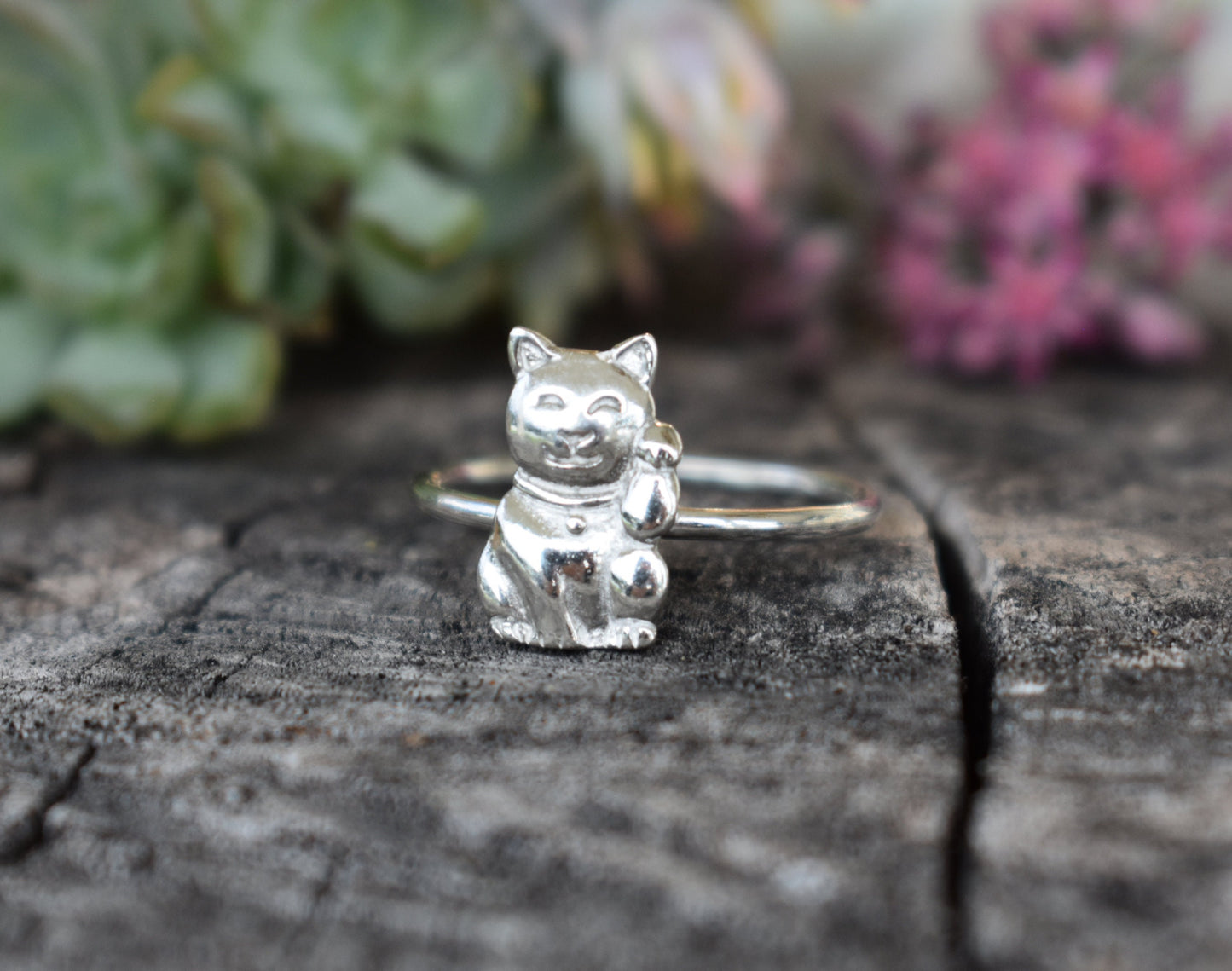 Lucky Cat Ring- Silver Cat Ring, Good Luck Cat, Maneki Neko Ring- Cat Lovers