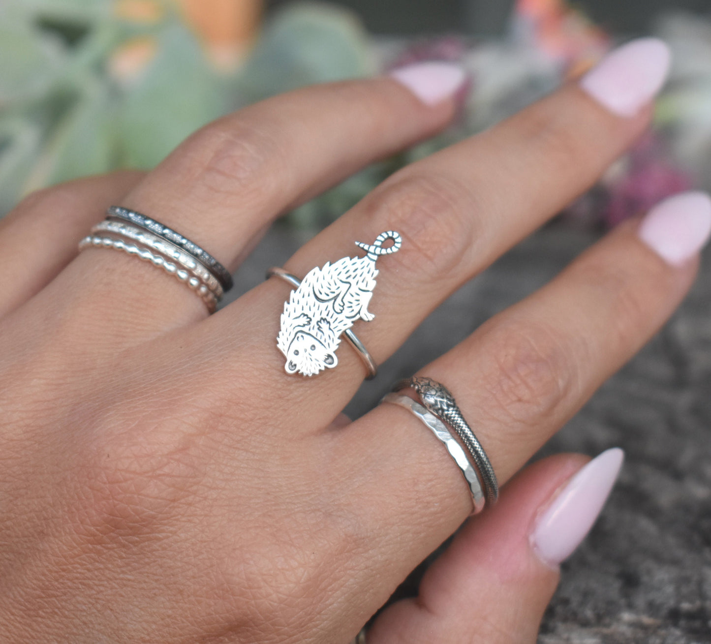 Possum Ring- Opossum Ring, Silver ring, Marsupial ring-Silver Ring