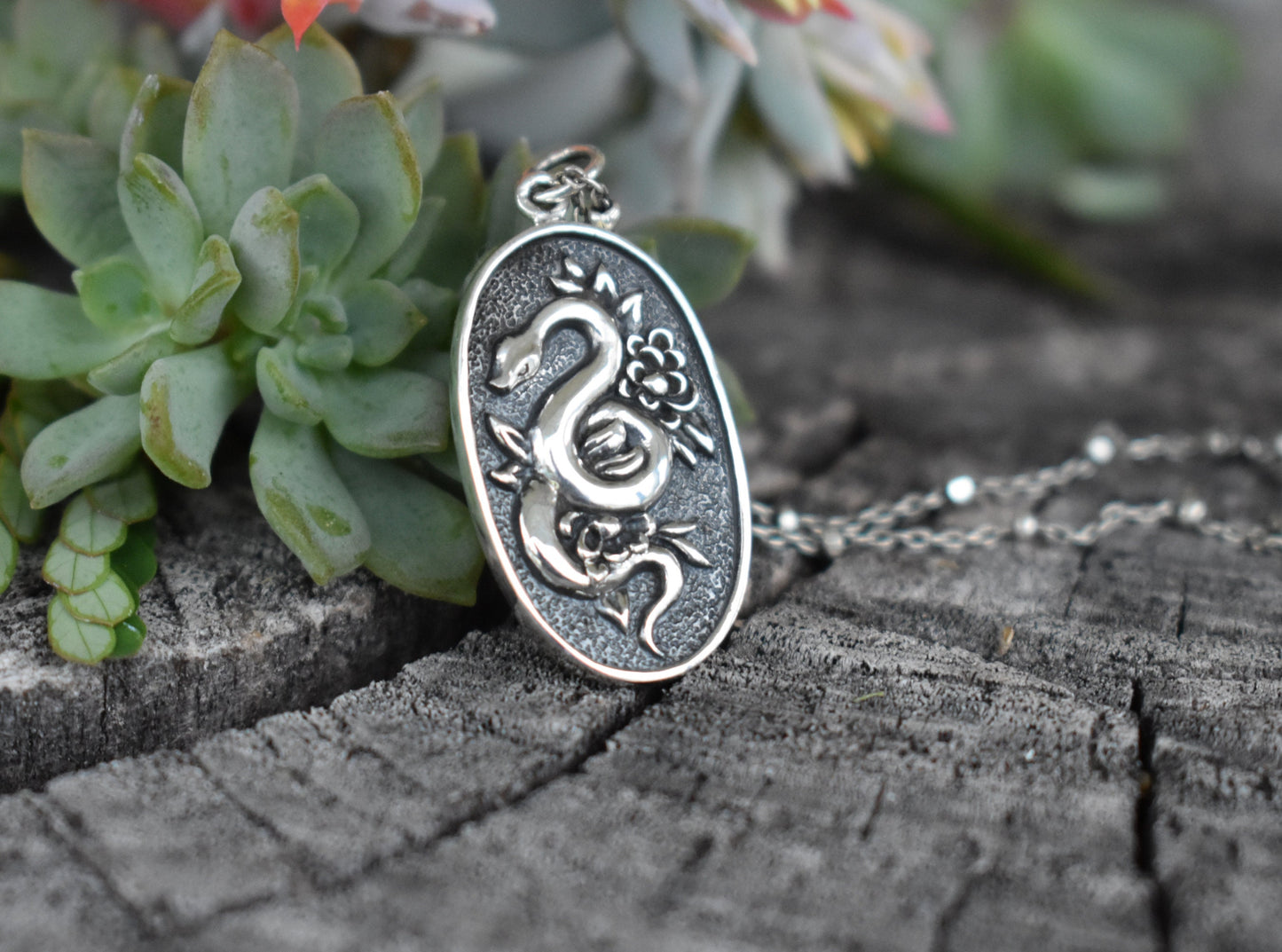 Snake Necklace- Floral Snake Necklace, Snake Jewelry, Snake Medicine-Silver Snake