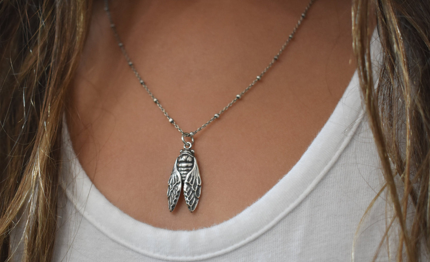Cicada Necklace- Brood Cicada, Cicada Wing, Bug necklace,- Silver Necklace