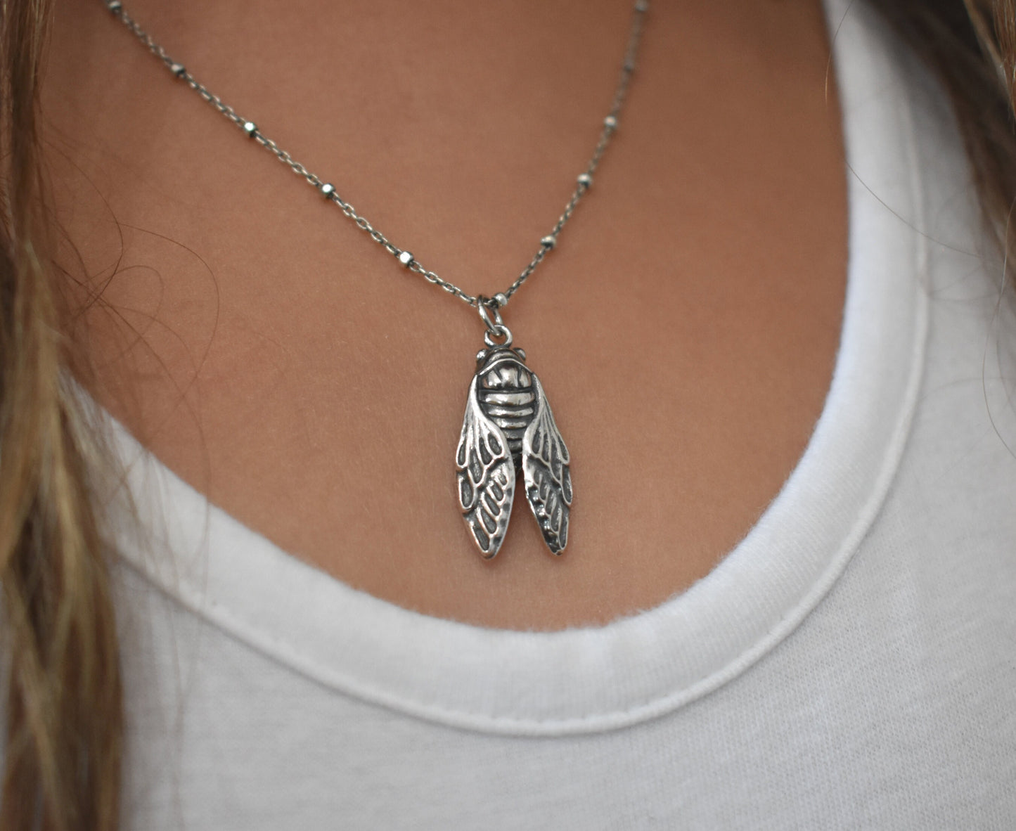 Cicada Necklace- Brood Cicada, Cicada Wing, Bug necklace,- Silver Necklace