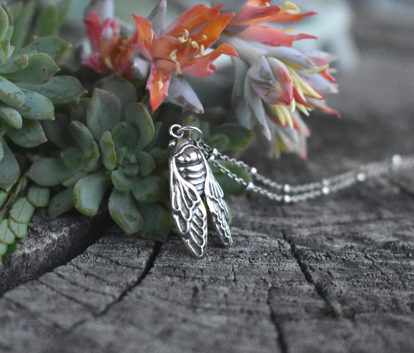 Cicada Necklace- Brood Cicada, Cicada Wing, Bug necklace,- Silver Necklace