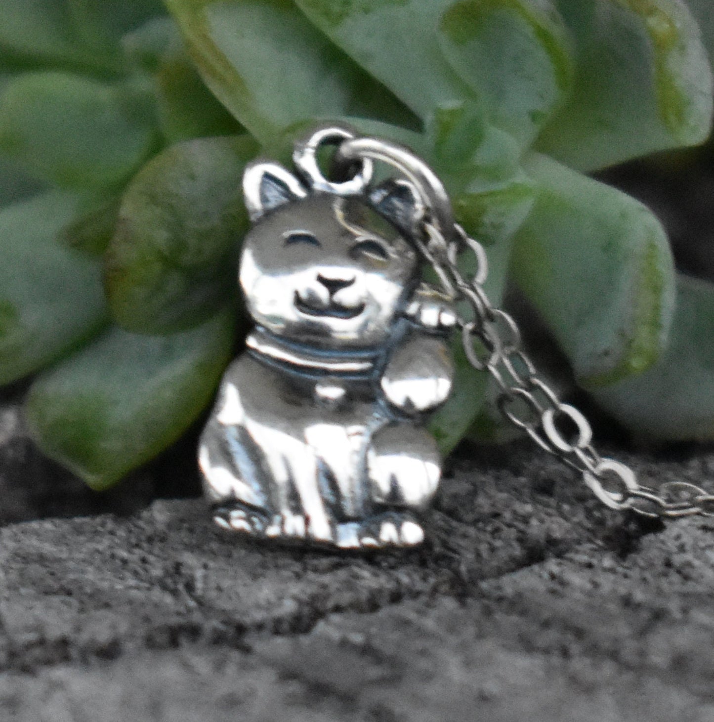 Lucky Cat Necklace- Maneki Neko Cat, Cat Necklace, Good Luck Cat, Silver Necklace