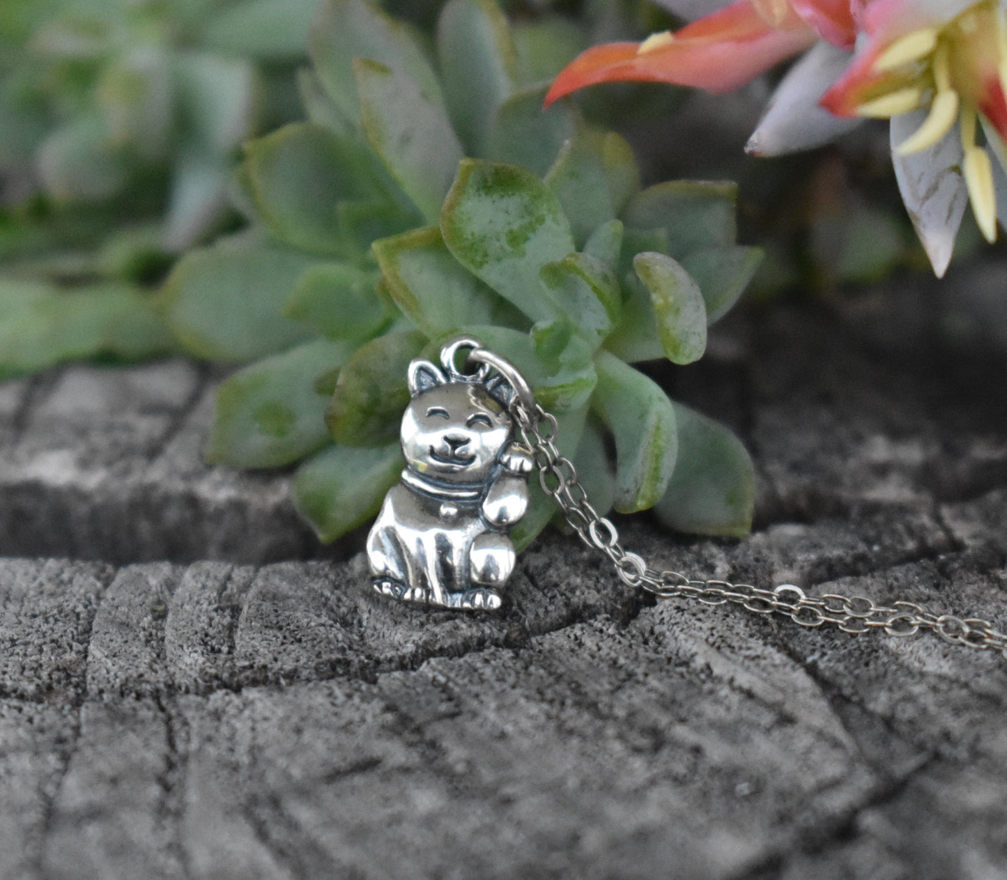 Lucky Cat Necklace- Maneki Neko Cat, Cat Necklace, Good Luck Cat, Silver Necklace