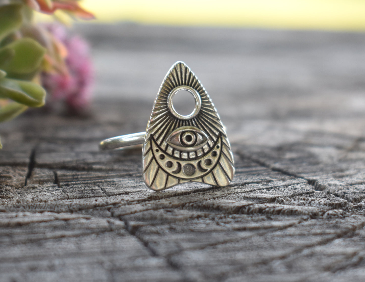Planchette Ring- Ouija Ring, Moon Phase Ring, Evil Eye Ring, Witchy Ring-Silver Ring