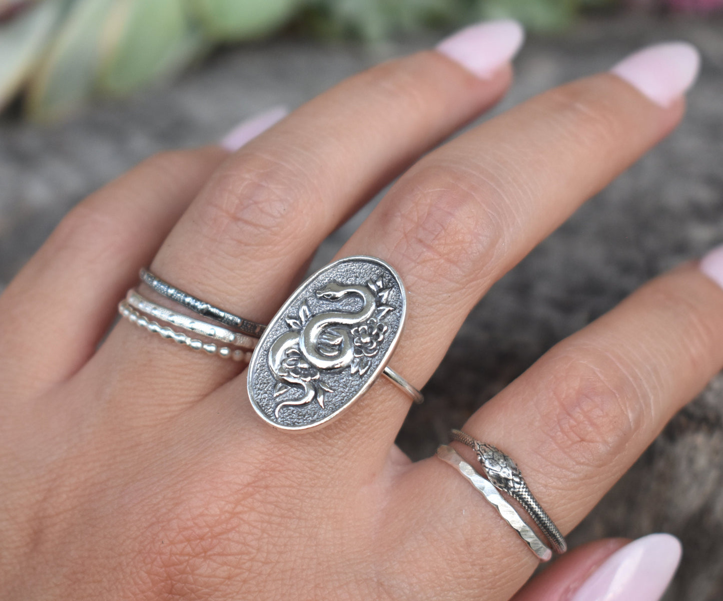 Snake Ring- Snake Floral Ring, Snake Jewelry, Snake Medicine-Silver Ring