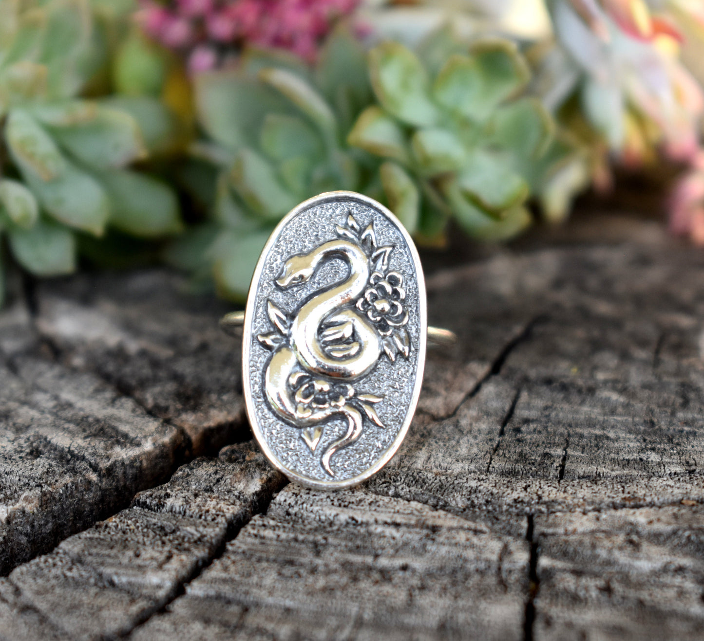 Snake Ring- Snake Floral Ring, Snake Jewelry, Snake Medicine-Silver Ring
