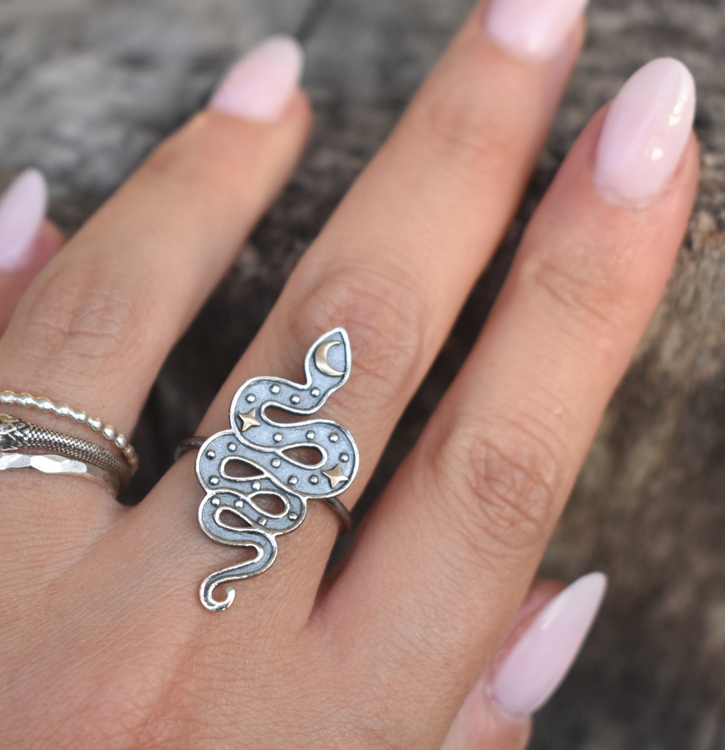 Snake Ring- Moon And Star Ring, Snake Jewelry, Halloween ring- Silver Snake Ring