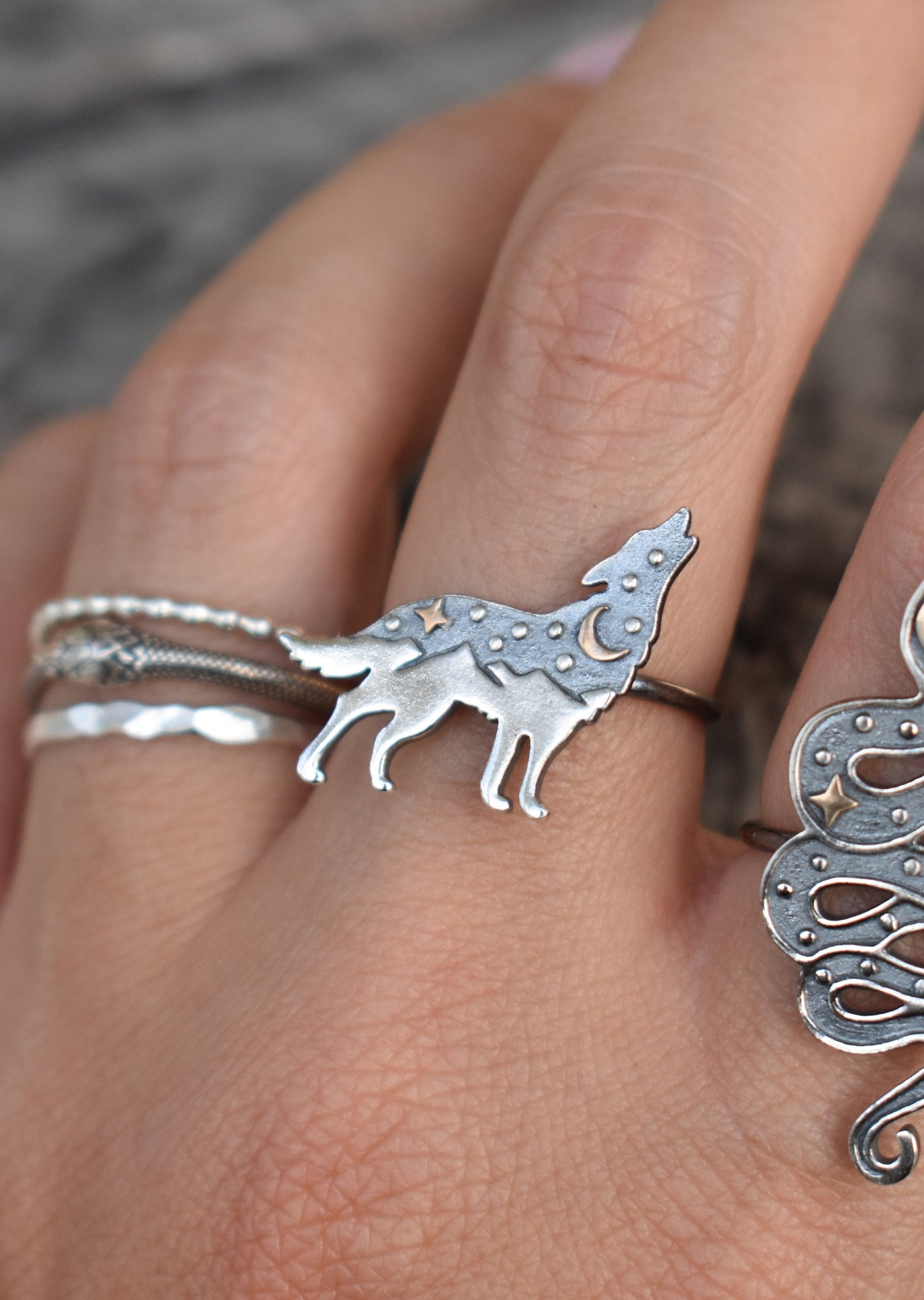 Wolf Ring- Black Wolf Ring, Wolf Jewelry, Halloween Ring, Wolf Medicine