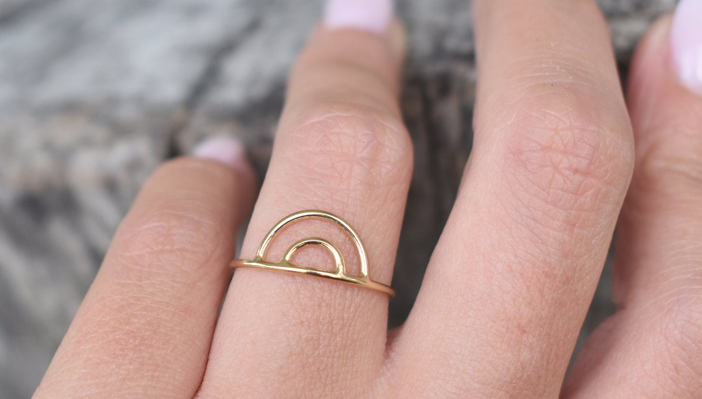 Gold Ring- Gold Arch Ring, Gold Rainbow Ring, Gold Band, Gold Jewelry-Gift For Her