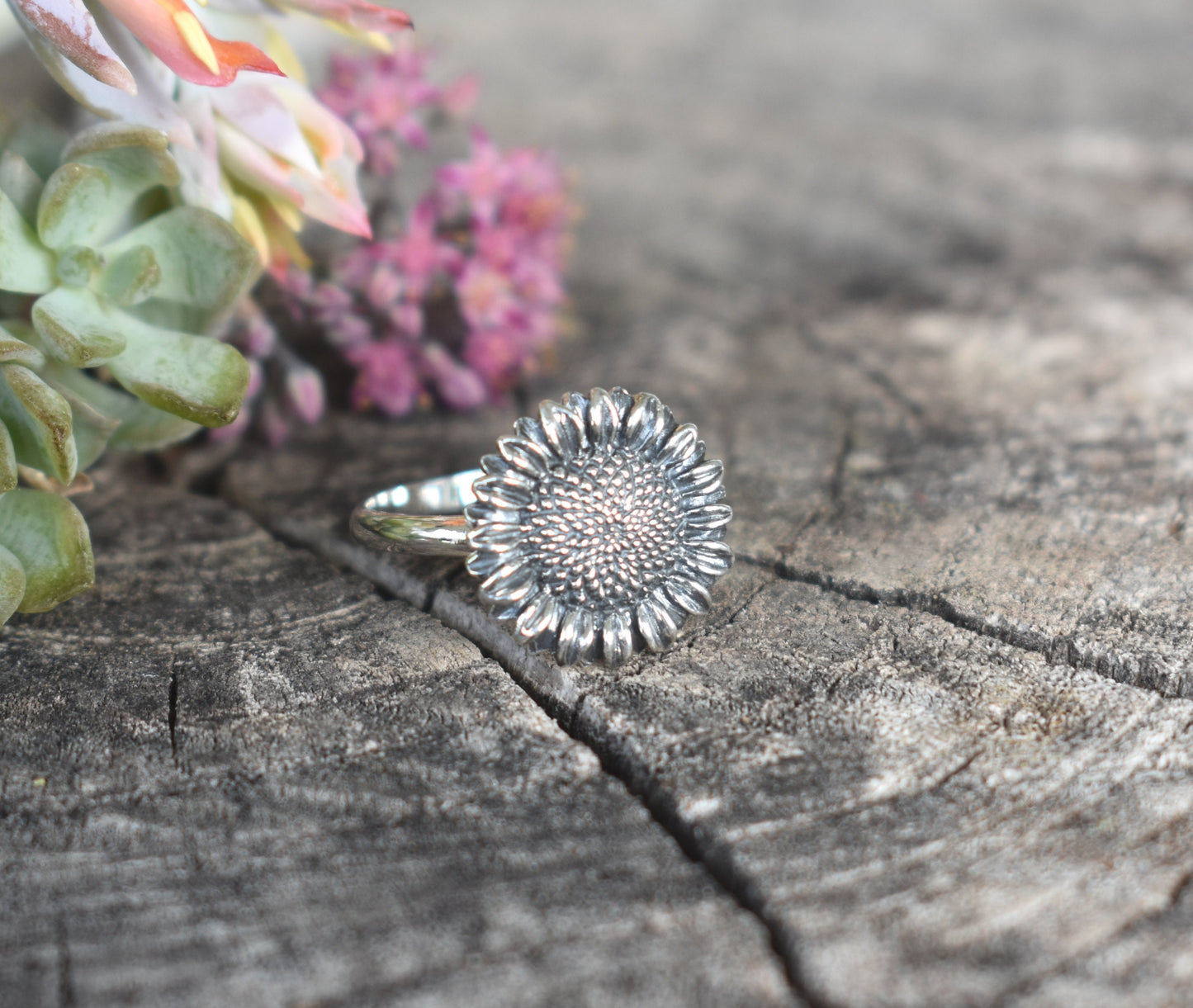 Sunflower Ring- Sunflower Jewelry, Bohemian Sunflower, Flower Child Ring